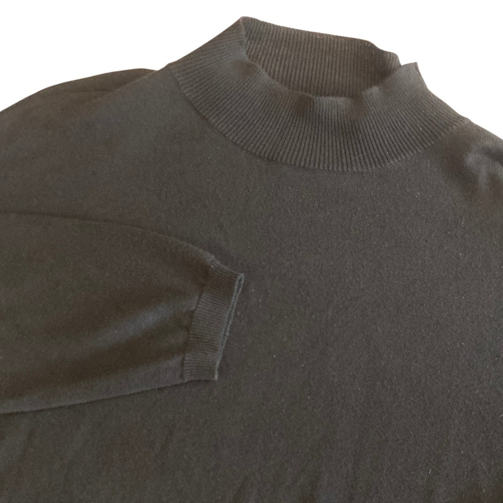 Vintage Cousin Johnny Men L Black Mock Neck Sweater Cotton Rayon Knit Sportswear